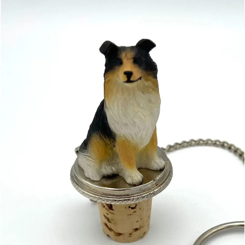 Collie Wine Bottle Stopper Tri Color Sheltie Dog Hand Painted Never Used